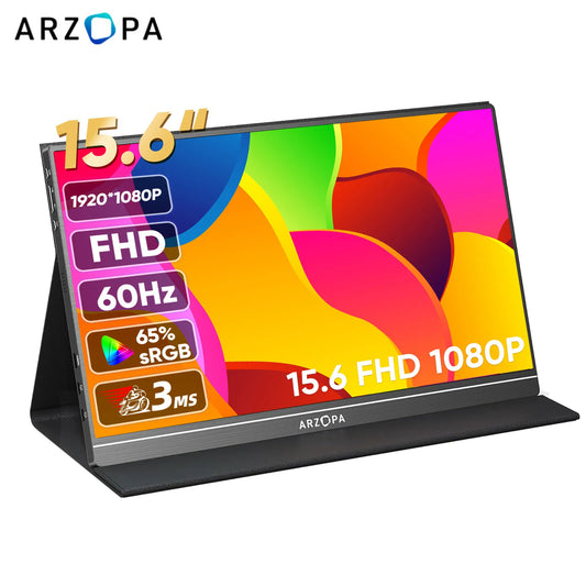 Arzopa 15.6" Portable Monitor - 1080P FHD IPS Screen, HDMI/USB-C External Display for Laptop, Mac, Switch, Xbox & PS4 (S1 Model)